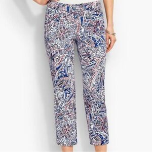 Talbots The Perfect Crop Red and Blue Paisley Print Pants, Size 2